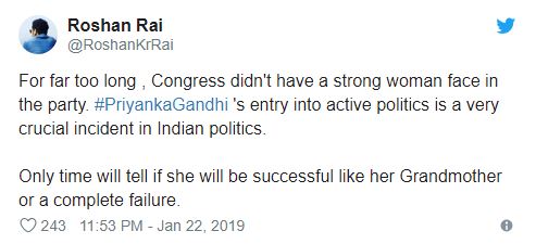 Roshan Rai tweet on Priyanka Gandhi