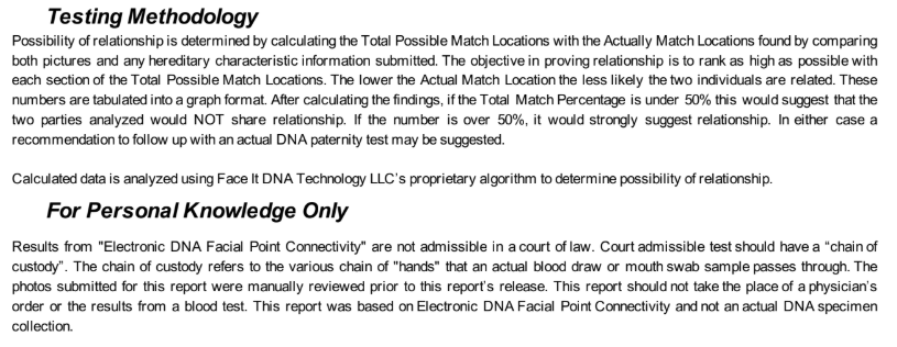 Facial recognition DNA test methodology