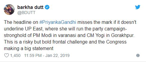Barkha Dutt tweet on Priyanka Gandhi